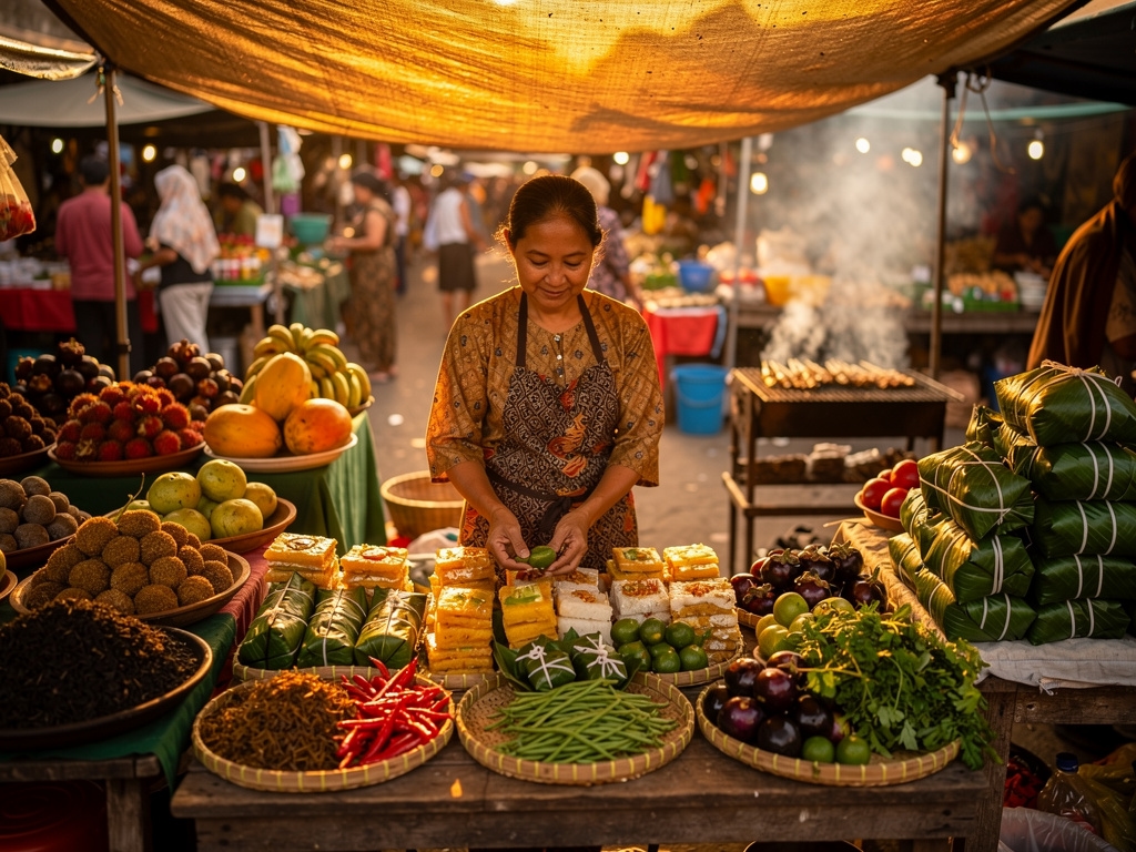 Pedagang pasar tradisional dengan aneka hidangan khas daerah